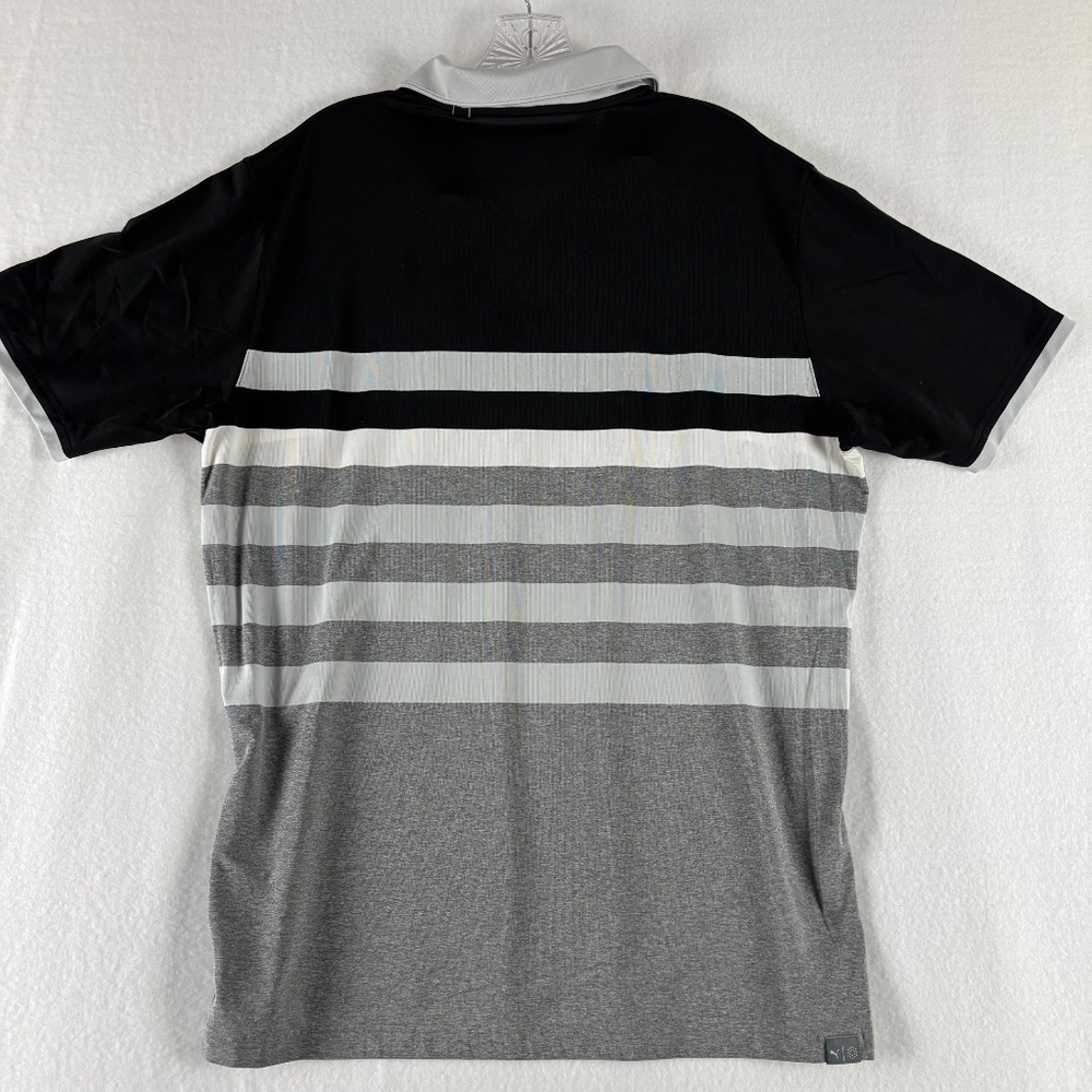 Puma, Golf Polo Shirt, Black and Gray Stripes, Men's Size L, Classic/Sporty look - Picture 6 of 11